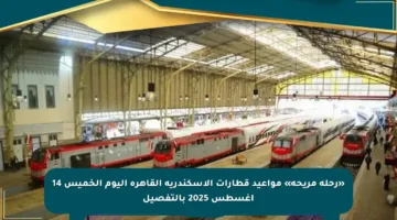 «رحلة مريحة» مواعيد قطارات الإسكندرية القاهرة اليوم الخميس 14 أغسطس 2025 بالتفصيل